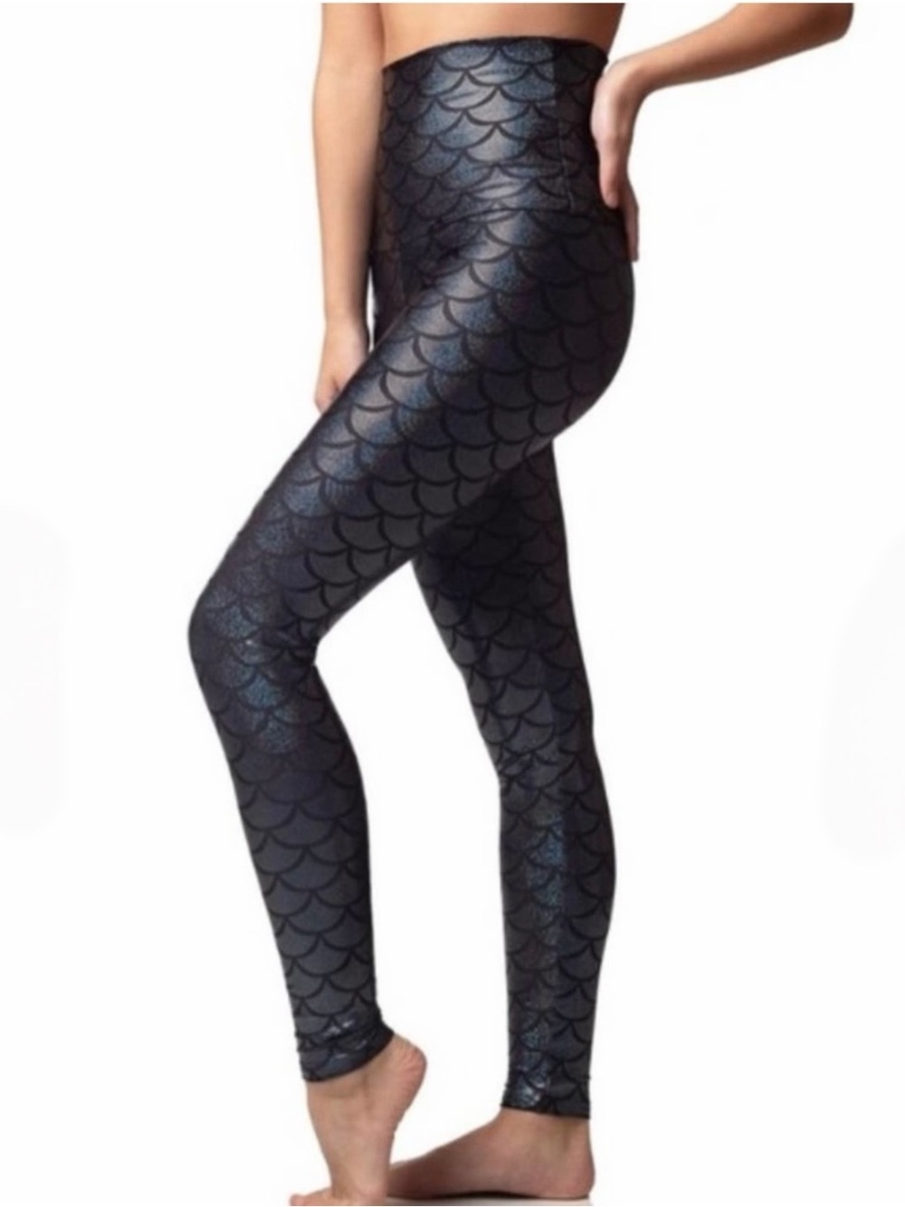 Emily Hsu Onyx Black Shimmer Mermaid Yoga Athletic Leggings Med 🧜♀️ Mermaidcore - Picture 2 of 5